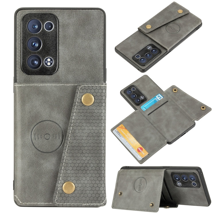 For OPPO Reno6 Pro+ 5G Double Buckle PU + TPU Shockproof Magnetic Protective Case with Card Slot & Holder(Grey) by buy2fix