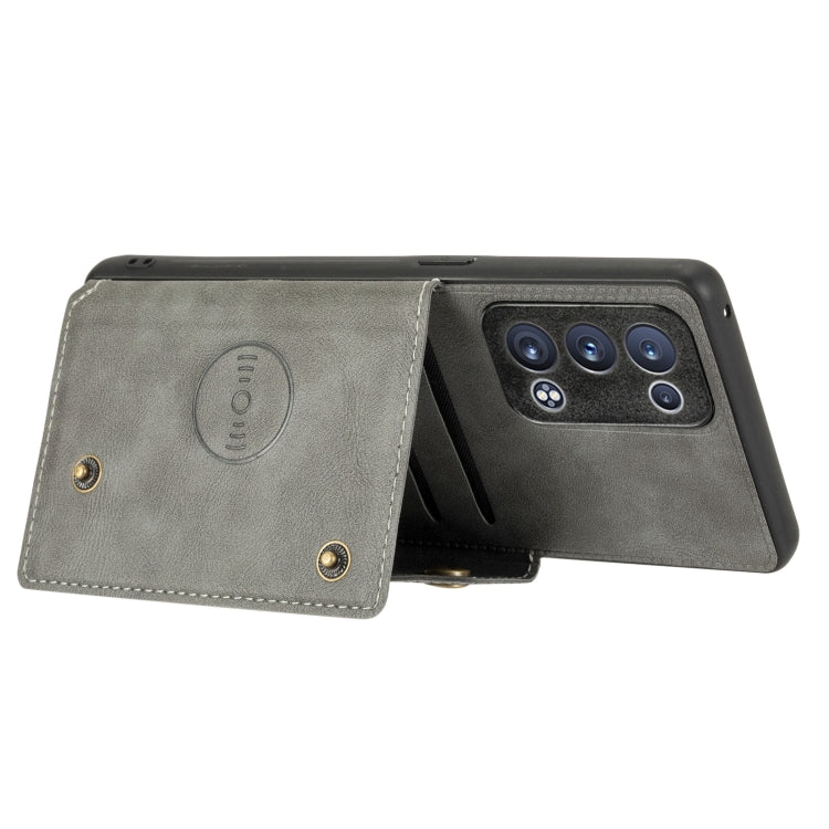 For OPPO Reno6 Pro+ 5G Double Buckle PU + TPU Shockproof Magnetic Protective Case with Card Slot & Holder(Grey) by buy2fix