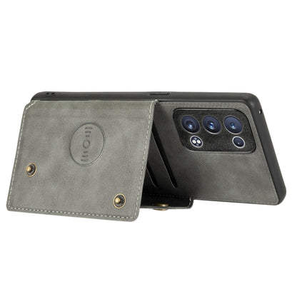 For OPPO Reno6 Pro+ 5G Double Buckle PU + TPU Shockproof Magnetic Protective Case with Card Slot & Holder(Grey) by buy2fix