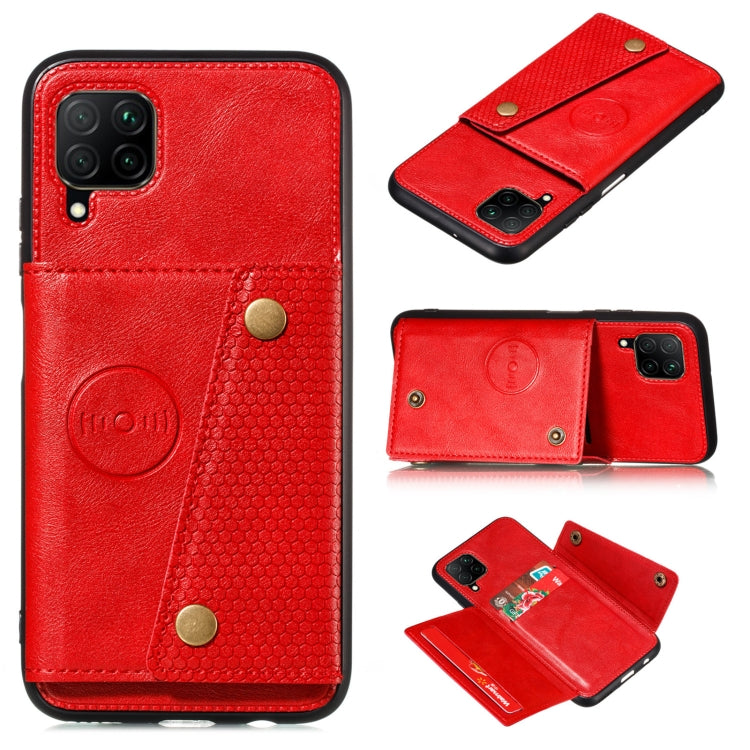 For Samsung Galaxy A22 4G Double Buckle PU + TPU Shockproof Magnetic Protective Case with Card Slot & Holder(Red) by buy2fix