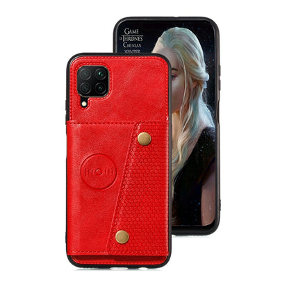 For Samsung Galaxy A22 4G Double Buckle PU + TPU Shockproof Magnetic Protective Case with Card Slot & Holder(Red) by buy2fix