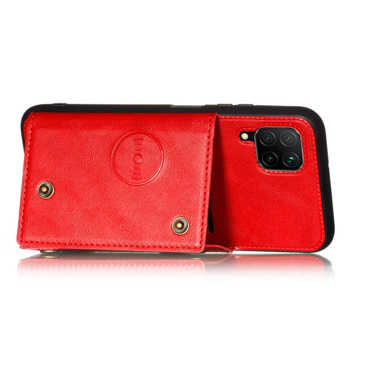 For Samsung Galaxy A22 4G Double Buckle PU + TPU Shockproof Magnetic Protective Case with Card Slot & Holder(Red) by buy2fix