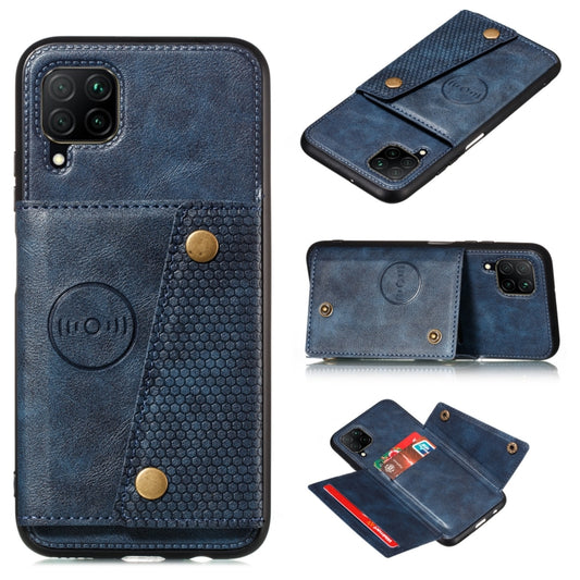 For Samsung Galaxy A22 4G Double Buckle PU + TPU Shockproof Magnetic Protective Case with Card Slot & Holder(Blue) - Galaxy Phone Cases by buy2fix | Online Shopping UK | buy2fix