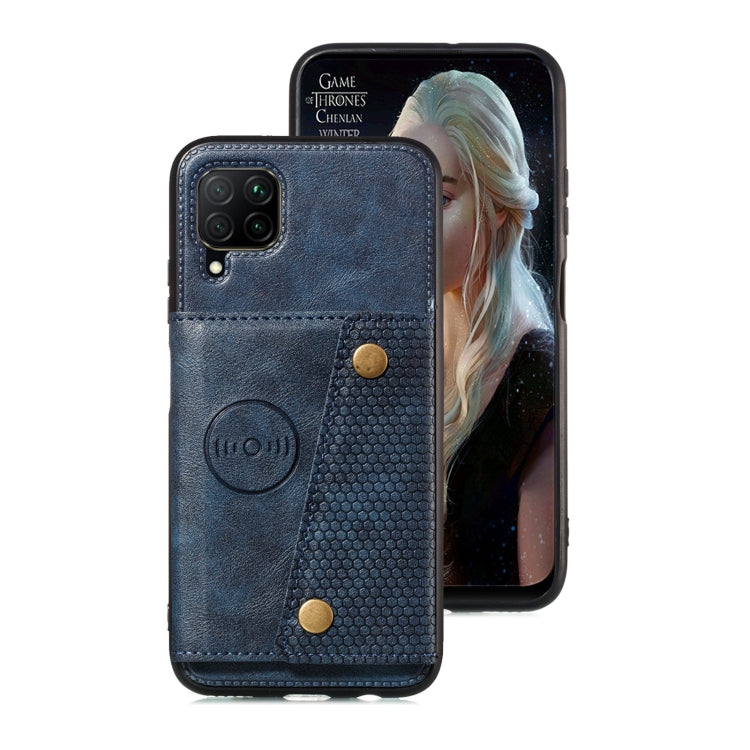 For Samsung Galaxy A22 4G Double Buckle PU + TPU Shockproof Magnetic Protective Case with Card Slot & Holder(Blue) - Galaxy Phone Cases by buy2fix | Online Shopping UK | buy2fix