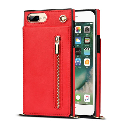 Cross-body Zipper Square TPU+PU Back Cover Case with Holder & Card Slots & Wallet & Strap For iPhone 8 Plus / 7 Plus(Red) - More iPhone Cases by buy2fix | Online Shopping UK | buy2fix