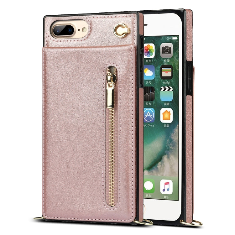 Cross-body Zipper Square TPU+PU Back Cover Case with Holder & Card Slots & Wallet & Strap For iPhone 8 Plus / 7 Plus(Rose Gold) by buy2fix