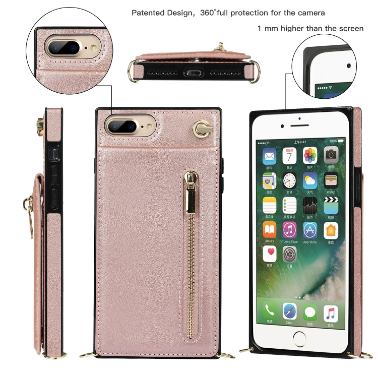Cross-body Zipper Square TPU+PU Back Cover Case with Holder & Card Slots & Wallet & Strap For iPhone 8 Plus / 7 Plus(Rose Gold) by buy2fix