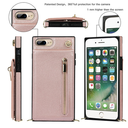 Cross-body Zipper Square TPU+PU Back Cover Case with Holder & Card Slots & Wallet & Strap For iPhone 8 Plus / 7 Plus(Rose Gold) by buy2fix
