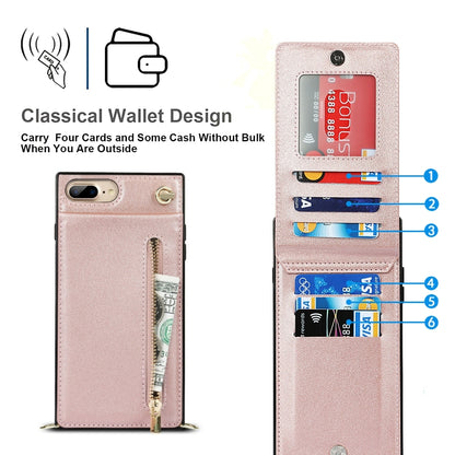 Cross-body Zipper Square TPU+PU Back Cover Case with Holder & Card Slots & Wallet & Strap For iPhone 8 Plus / 7 Plus(Rose Gold) by buy2fix