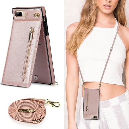 Cross-body Zipper Square TPU+PU Back Cover Case with Holder & Card Slots & Wallet & Strap For iPhone 8 Plus / 7 Plus(Rose Gold) by buy2fix