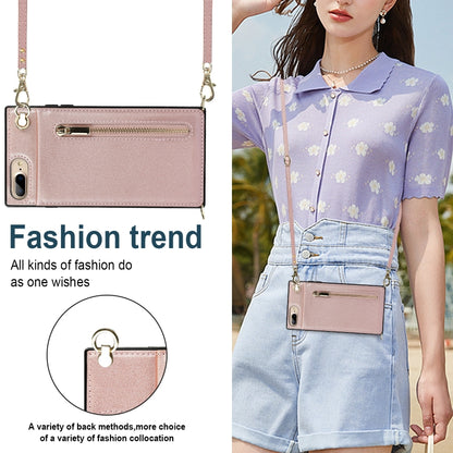 Cross-body Zipper Square TPU+PU Back Cover Case with Holder & Card Slots & Wallet & Strap For iPhone 8 Plus / 7 Plus(Rose Gold) by buy2fix