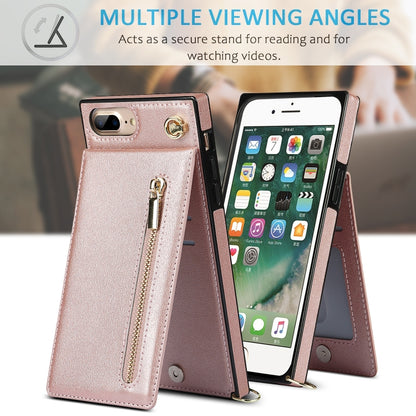 Cross-body Zipper Square TPU+PU Back Cover Case with Holder & Card Slots & Wallet & Strap For iPhone 8 Plus / 7 Plus(Rose Gold) by buy2fix