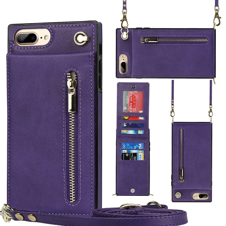 Cross-body Zipper Square TPU+PU Back Cover Case with Holder & Card Slots & Wallet & Strap For iPhone 8 Plus / 7 Plus(Purple) by buy2fix