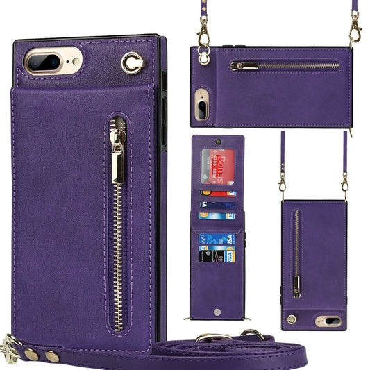 Cross-body Zipper Square TPU+PU Back Cover Case with Holder & Card Slots & Wallet & Strap For iPhone 8 Plus / 7 Plus(Purple) by buy2fix