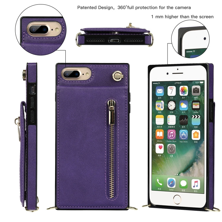 Cross-body Zipper Square TPU+PU Back Cover Case with Holder & Card Slots & Wallet & Strap For iPhone 8 Plus / 7 Plus(Purple) by buy2fix