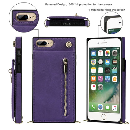 Cross-body Zipper Square TPU+PU Back Cover Case with Holder & Card Slots & Wallet & Strap For iPhone 8 Plus / 7 Plus(Purple) by buy2fix