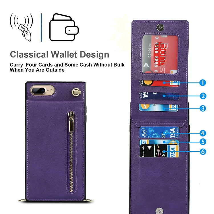 Cross-body Zipper Square TPU+PU Back Cover Case with Holder & Card Slots & Wallet & Strap For iPhone 8 Plus / 7 Plus(Purple) by buy2fix
