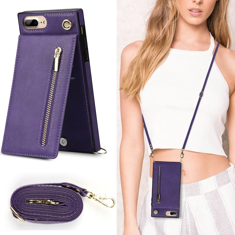 Cross-body Zipper Square TPU+PU Back Cover Case with Holder & Card Slots & Wallet & Strap For iPhone 8 Plus / 7 Plus(Purple) by buy2fix