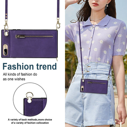 Cross-body Zipper Square TPU+PU Back Cover Case with Holder & Card Slots & Wallet & Strap For iPhone 8 Plus / 7 Plus(Purple) by buy2fix