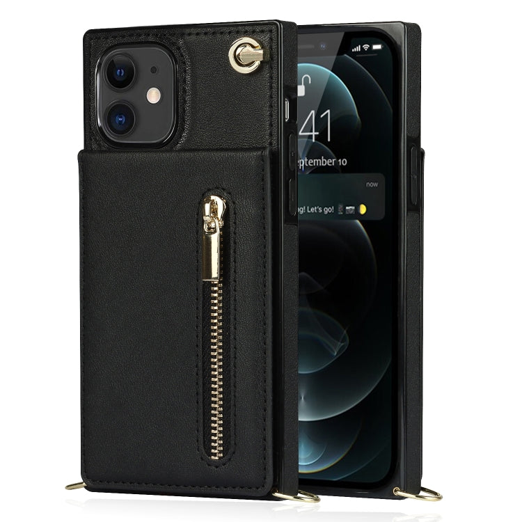 For iPhone 11 Cross-body Zipper Square TPU+PU Back Cover Case with Holder & Card Slots & Wallet & Strap (Black) by buy2fix