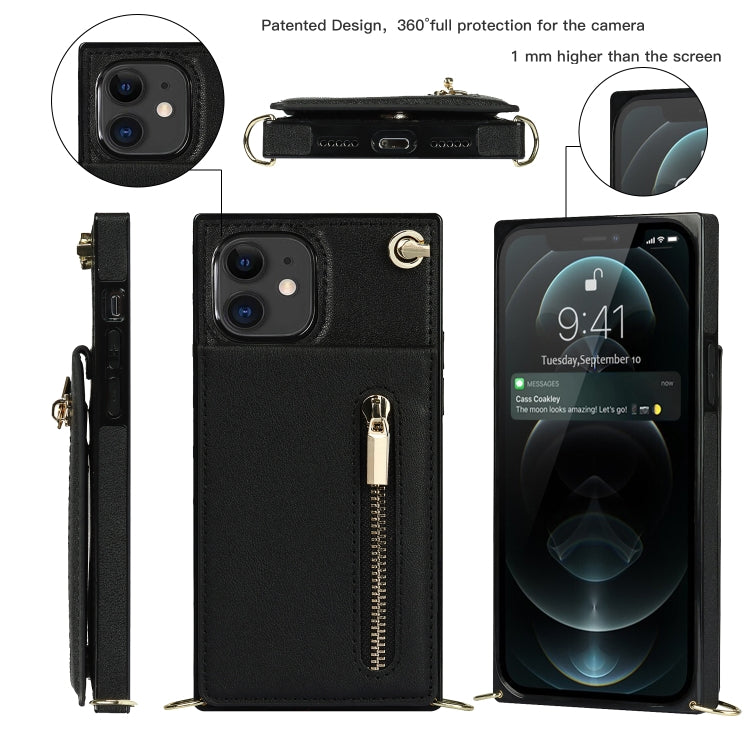 For iPhone 11 Cross-body Zipper Square TPU+PU Back Cover Case with Holder & Card Slots & Wallet & Strap (Black) by buy2fix