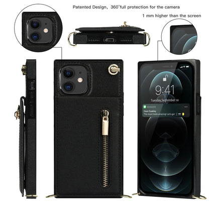 For iPhone 11 Cross-body Zipper Square TPU+PU Back Cover Case with Holder & Card Slots & Wallet & Strap (Black) by buy2fix