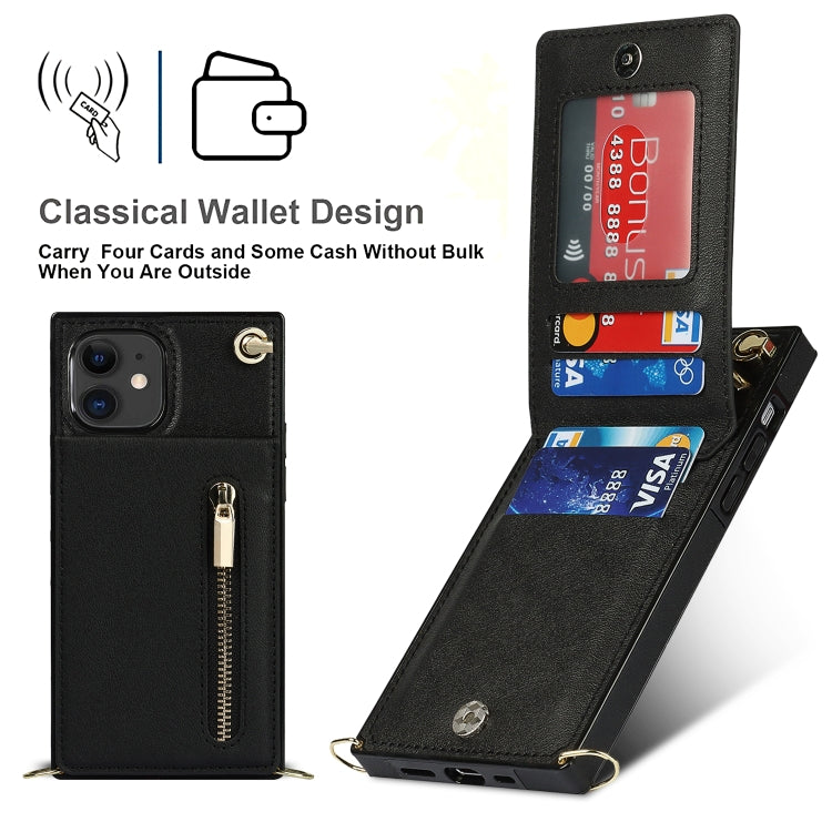 For iPhone 11 Cross-body Zipper Square TPU+PU Back Cover Case with Holder & Card Slots & Wallet & Strap (Black) by buy2fix