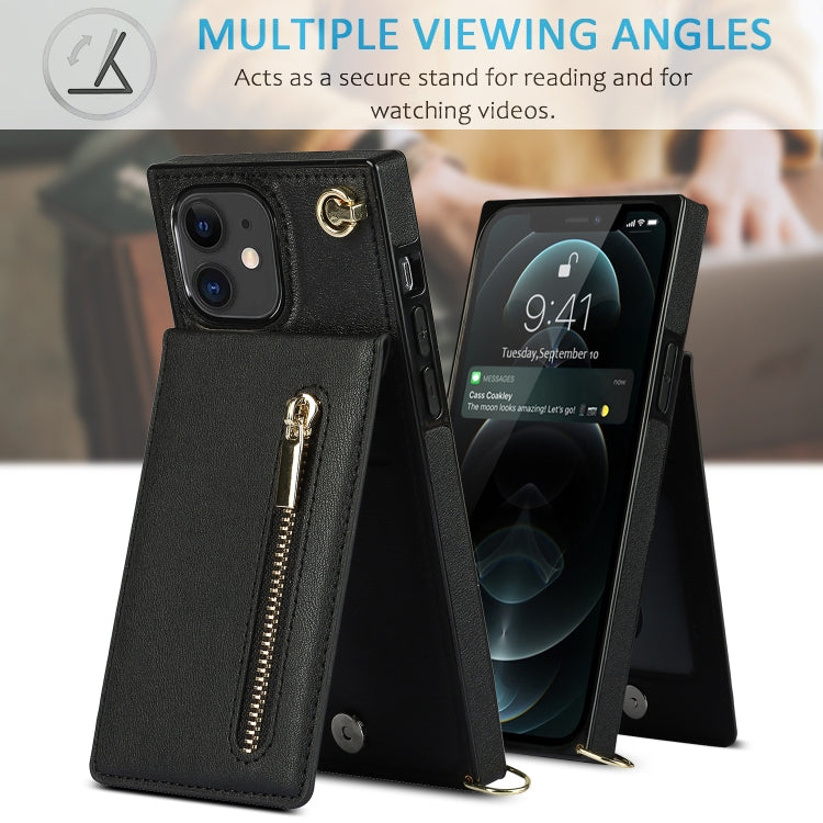 For iPhone 11 Cross-body Zipper Square TPU+PU Back Cover Case with Holder & Card Slots & Wallet & Strap (Black) by buy2fix