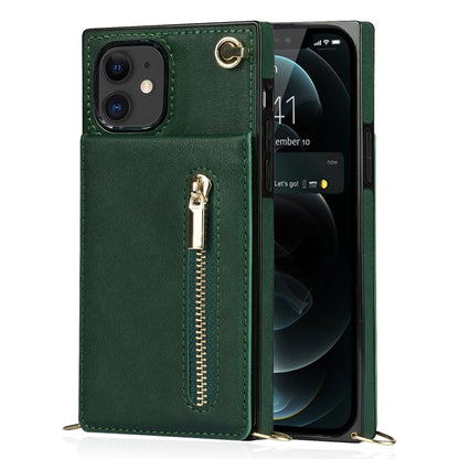 For iPhone 11 Cross-body Zipper Square TPU+PU Back Cover Case with Holder & Card Slots & Wallet & Strap (Green) by buy2fix
