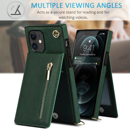 For iPhone 11 Cross-body Zipper Square TPU+PU Back Cover Case with Holder & Card Slots & Wallet & Strap (Green) by buy2fix