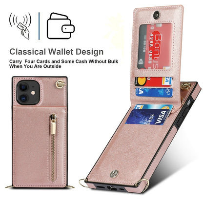 For iPhone 11 Cross-body Zipper Square TPU+PU Back Cover Case with Holder & Card Slots & Wallet & Strap (Rose Gold) by buy2fix