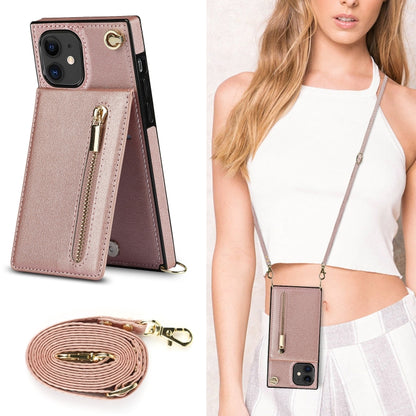 For iPhone 11 Cross-body Zipper Square TPU+PU Back Cover Case with Holder & Card Slots & Wallet & Strap (Rose Gold) by buy2fix
