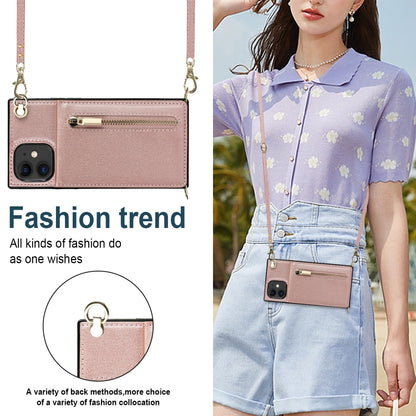 For iPhone 11 Cross-body Zipper Square TPU+PU Back Cover Case with Holder & Card Slots & Wallet & Strap (Rose Gold) by buy2fix