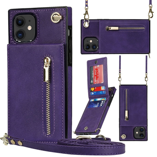 For iPhone 11 Cross-body Zipper Square TPU+PU Back Cover Case with Holder & Card Slots & Wallet & Strap (Purple) by buy2fix