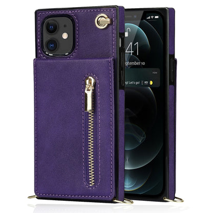 For iPhone 11 Cross-body Zipper Square TPU+PU Back Cover Case with Holder & Card Slots & Wallet & Strap (Purple) by buy2fix