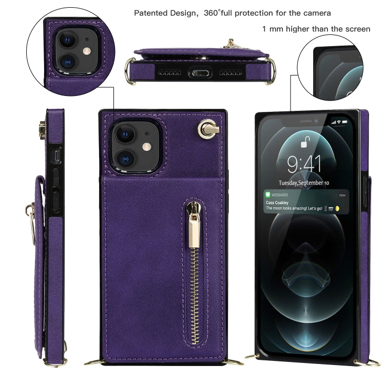 For iPhone 11 Cross-body Zipper Square TPU+PU Back Cover Case with Holder & Card Slots & Wallet & Strap (Purple) by buy2fix
