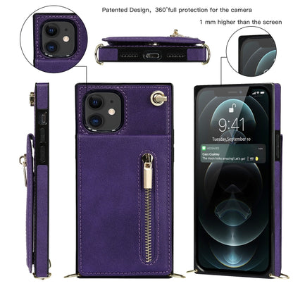 For iPhone 11 Cross-body Zipper Square TPU+PU Back Cover Case with Holder & Card Slots & Wallet & Strap (Purple) by buy2fix