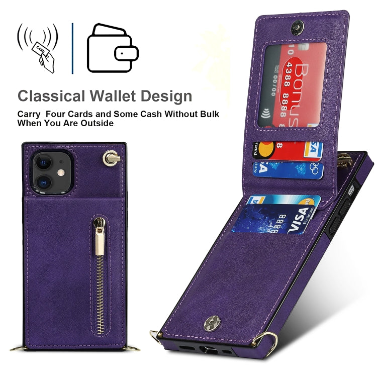 For iPhone 11 Cross-body Zipper Square TPU+PU Back Cover Case with Holder & Card Slots & Wallet & Strap (Purple) by buy2fix