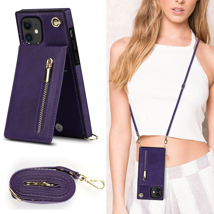 For iPhone 11 Cross-body Zipper Square TPU+PU Back Cover Case with Holder & Card Slots & Wallet & Strap (Purple) by buy2fix