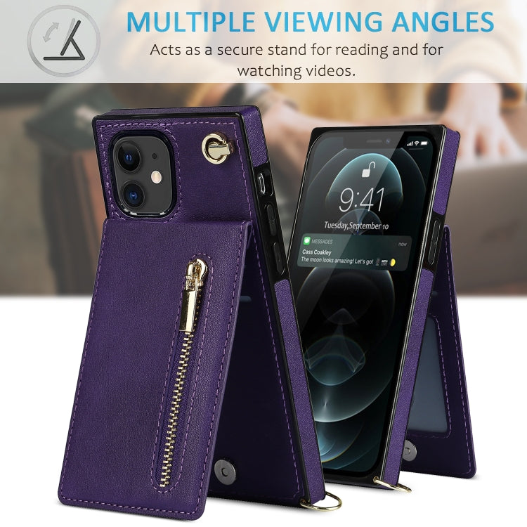 For iPhone 11 Cross-body Zipper Square TPU+PU Back Cover Case with Holder & Card Slots & Wallet & Strap (Purple) by buy2fix
