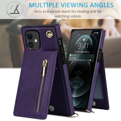 For iPhone 11 Cross-body Zipper Square TPU+PU Back Cover Case with Holder & Card Slots & Wallet & Strap (Purple) by buy2fix