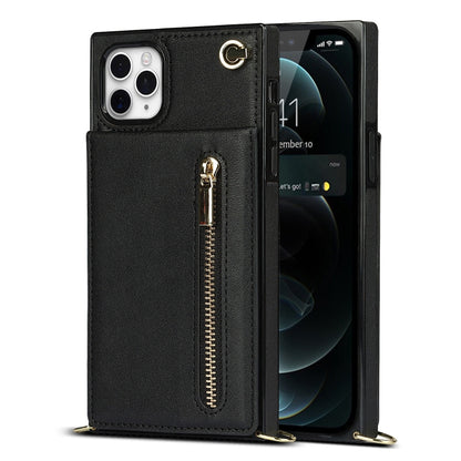 For iPhone 11 Pro Cross-body Zipper Square TPU+PU Back Cover Case with Holder & Card Slots & Wallet & Strap (Black) - iPhone 11 Pro Cases by buy2fix | Online Shopping UK | buy2fix