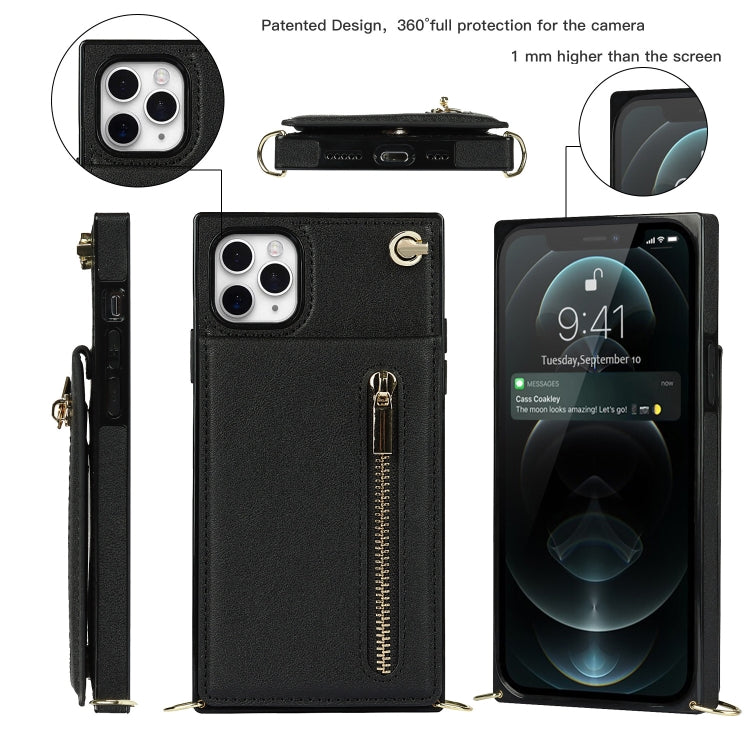 For iPhone 11 Pro Cross-body Zipper Square TPU+PU Back Cover Case with Holder & Card Slots & Wallet & Strap (Black) - iPhone 11 Pro Cases by buy2fix | Online Shopping UK | buy2fix
