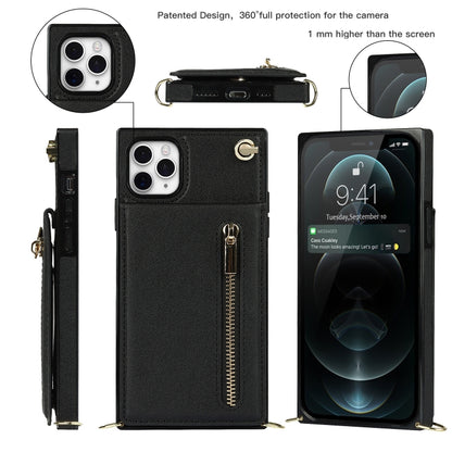 For iPhone 11 Pro Cross-body Zipper Square TPU+PU Back Cover Case with Holder & Card Slots & Wallet & Strap (Black) - iPhone 11 Pro Cases by buy2fix | Online Shopping UK | buy2fix