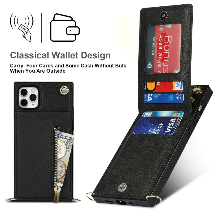 For iPhone 11 Pro Cross-body Zipper Square TPU+PU Back Cover Case with Holder & Card Slots & Wallet & Strap (Black) - iPhone 11 Pro Cases by buy2fix | Online Shopping UK | buy2fix