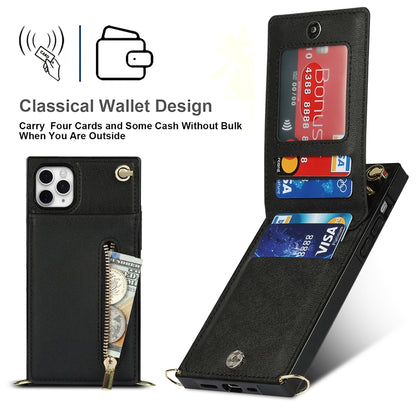 For iPhone 11 Pro Cross-body Zipper Square TPU+PU Back Cover Case with Holder & Card Slots & Wallet & Strap (Black) - iPhone 11 Pro Cases by buy2fix | Online Shopping UK | buy2fix