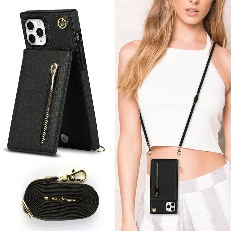 For iPhone 11 Pro Cross-body Zipper Square TPU+PU Back Cover Case with Holder & Card Slots & Wallet & Strap (Black) - iPhone 11 Pro Cases by buy2fix | Online Shopping UK | buy2fix