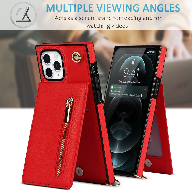 For iPhone 11 Pro Cross-body Zipper Square TPU+PU Back Cover Case with Holder & Card Slots & Wallet & Strap (Red) - iPhone 11 Pro Cases by buy2fix | Online Shopping UK | buy2fix