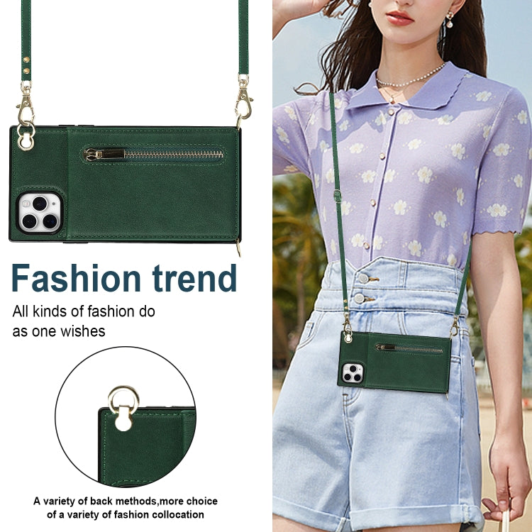 For iPhone 11 Pro Cross-body Zipper Square TPU+PU Back Cover Case with Holder & Card Slots & Wallet & Strap (Green) - iPhone 11 Pro Cases by buy2fix | Online Shopping UK | buy2fix