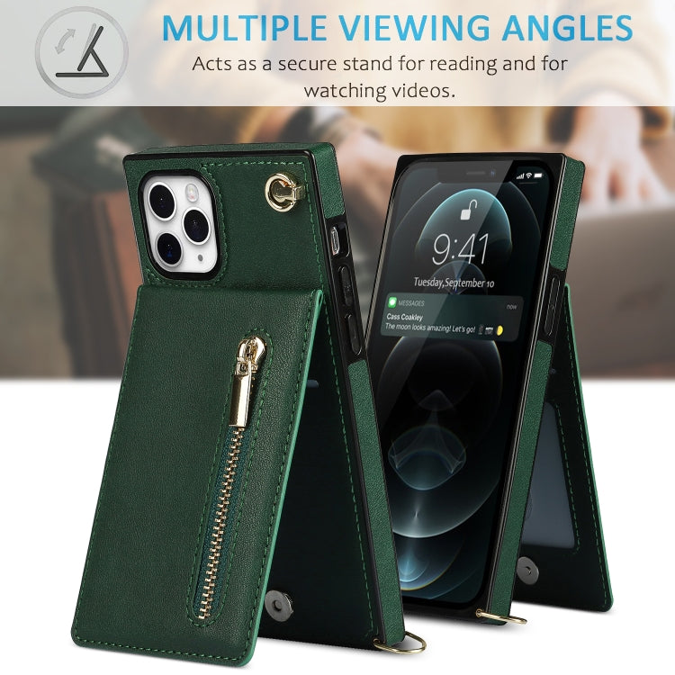 For iPhone 11 Pro Cross-body Zipper Square TPU+PU Back Cover Case with Holder & Card Slots & Wallet & Strap (Green) - iPhone 11 Pro Cases by buy2fix | Online Shopping UK | buy2fix